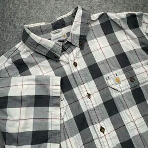Carhartt Short Sleeve Shirt Mens 2X Plaid Check Relaxed Fit Grey/Blk Workwear